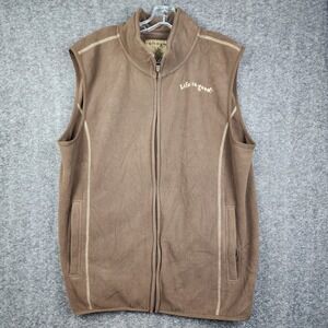 Life is Good Fleece Vest Mens Large Brown Full‎ Zip Contrast Stitching Logo